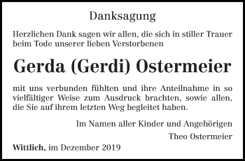 Todesanzeige von Gerda Ostermeier von trierischer_volksfreund