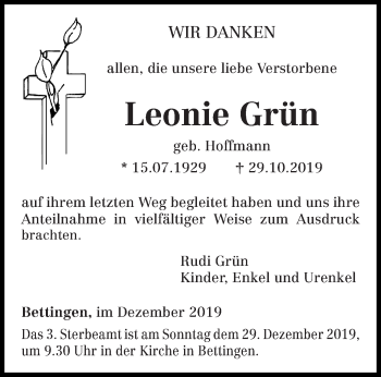 Todesanzeige von Leonie Grün von trierischer_volksfreund