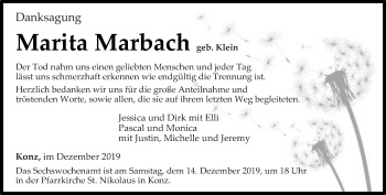 Todesanzeige von Marita Marbach von trierischer_volksfreund