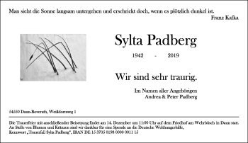 Todesanzeige von Sylta Padberg von trierischer_volksfreund