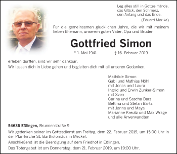 Todesanzeige von Gottfried Simon von trierischer_volksfreund