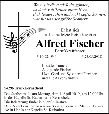 Todesanzeige von Alfred Fischer von trierischer_volksfreund