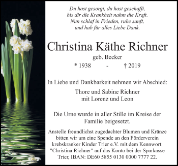 Todesanzeige von Christina Käthe Richner von trierischer_volksfreund