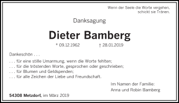 Todesanzeige von Dieter Bamberg von trierischer_volksfreund