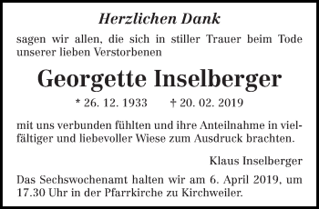 Todesanzeige von Georgette Inselberger von trierischer_volksfreund