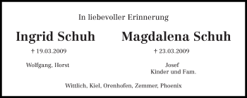 Todesanzeige von Ingrid und Magdalena Schuh von trierischer_volksfreund