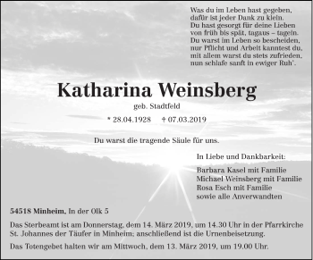 Todesanzeige von Katharina Weinsberg von trierischer_volksfreund