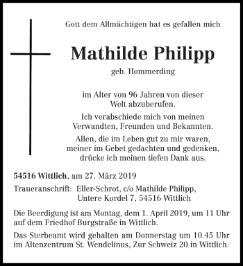 Todesanzeige von Mathilde Philipp von trierischer_volksfreund
