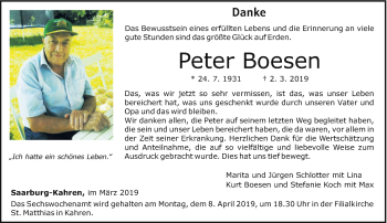 Todesanzeige von Peter Boesen von trierischer_volksfreund