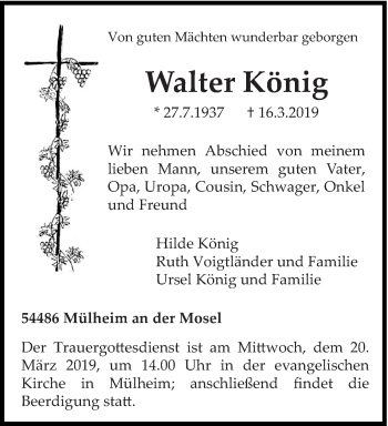 Todesanzeige von Walter König von trierischer_volksfreund
