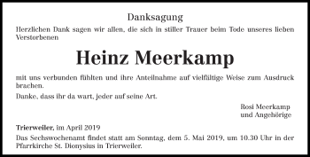 Todesanzeige von Heinz Meerkamp von trierischer_volksfreund