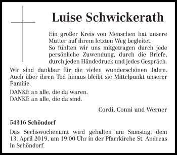 Todesanzeige von Luise Schwickerath von trierischer_volksfreund