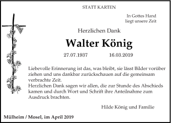 Todesanzeige von Walter König von trierischer_volksfreund