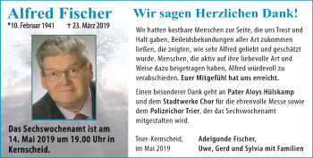 Todesanzeige von Alfred Fischer von trierischer_volksfreund