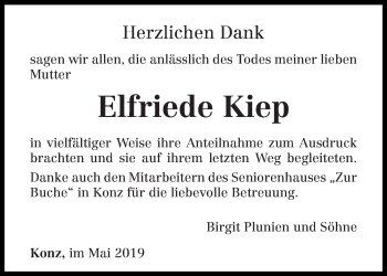 Todesanzeige von Elfriede Kiep von trierischer_volksfreund