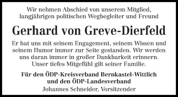 Todesanzeige von Gerhard von Greve-Dierfeld von trierischer_volksfreund