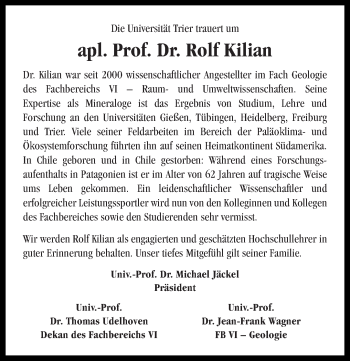 Todesanzeige von Rolf Kilian von trierischer_volksfreund