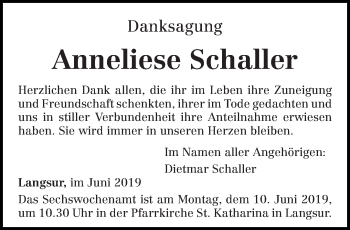 Todesanzeige von Anneliese Schaller von trierischer_volksfreund