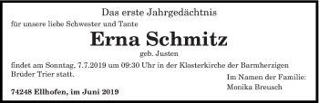 Todesanzeige von Erna Schmitz von trierischer_volksfreund