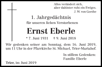 Todesanzeige von Ernst Eberle von trierischer_volksfreund