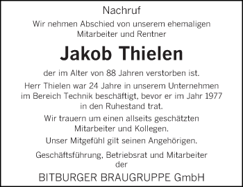 Todesanzeige von Jakob Thielen von trierischer_volksfreund