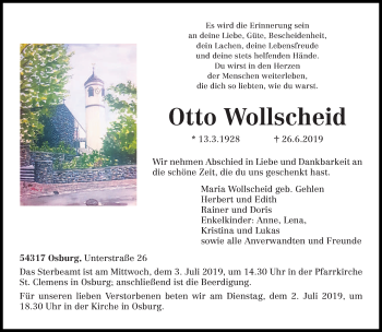 Todesanzeige von Otto Wollscheid von trierischer_volksfreund