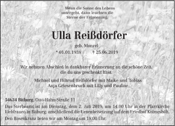 Todesanzeige von Ulla Reißdörfer von trierischer_volksfreund