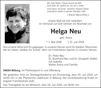 Todesanzeige von Helga Neu von trierischer_volksfreund
