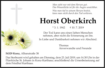 Todesanzeige von Horst Oberkirch von trierischer_volksfreund