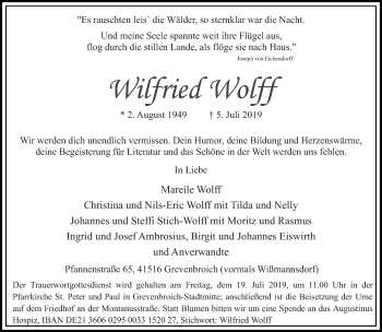 Todesanzeige von Wilfried Wolff von trierischer_volksfreund