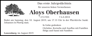 Todesanzeige von Aloys Oberhausen von trierischer_volksfreund