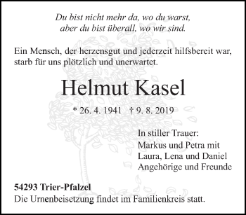 Todesanzeige von Helmut Kasel von trierischer_volksfreund