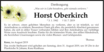 Todesanzeige von Horst Oberkirch von trierischer_volksfreund