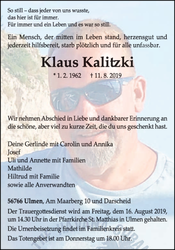 Todesanzeige von Klaus Kalitzki von trierischer_volksfreund