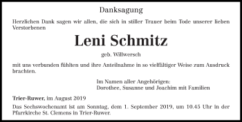 Todesanzeige von Leni Schmitz von trierischer_volksfreund