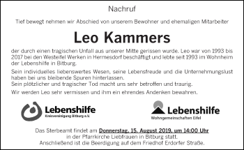 Todesanzeige von Leo Kammers von trierischer_volksfreund