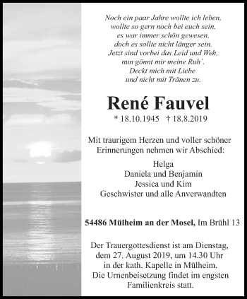 Todesanzeige von René Fauvel von trierischer_volksfreund