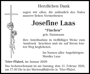 Todesanzeige von Josefine Laas von trierischer_volksfreund