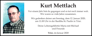 Todesanzeige von Kurt Mettlach von trierischer_volksfreund