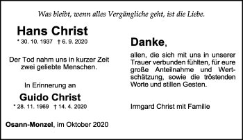 Todesanzeige von Hans und Guido Christ von trierischer_volksfreund
