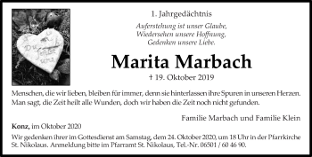Todesanzeige von Marita Marbach von trierischer_volksfreund
