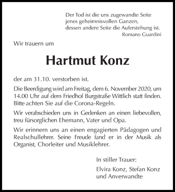 Todesanzeige von Hartmut Konz von trierischer_volksfreund