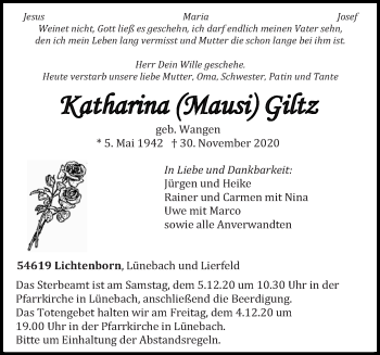 Todesanzeige von Katharina Giltz von trierischer_volksfreund