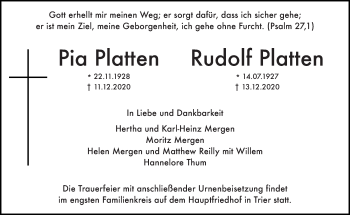 Todesanzeige von Pia und Rudolf Platten von trierischer_volksfreund