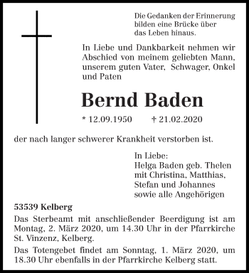 Todesanzeige von Bernd Baden von trierischer_volksfreund