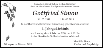 Todesanzeige von Gottfried Simon von trierischer_volksfreund