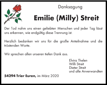 Todesanzeige von Emilie  Streit von trierischer_volksfreund