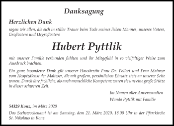 Todesanzeige von Hubert Pyttlik von trierischer_volksfreund