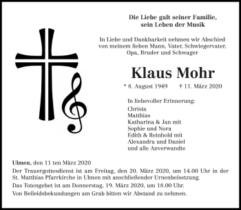 Todesanzeige von Klaus Mohr von trierischer_volksfreund