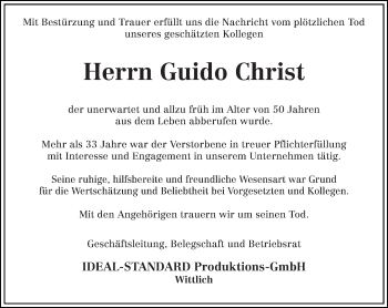 Todesanzeige von Guido Christ von trierischer_volksfreund